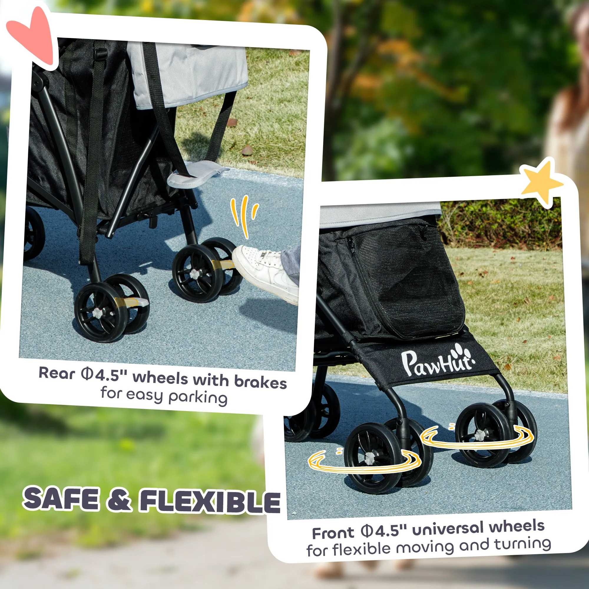 Umbrella Structure Dog Stroller, Lightweight & Portable Dog Pram w/ Shoulder Strap, Storage Bag & Cup Holder, Light Grey