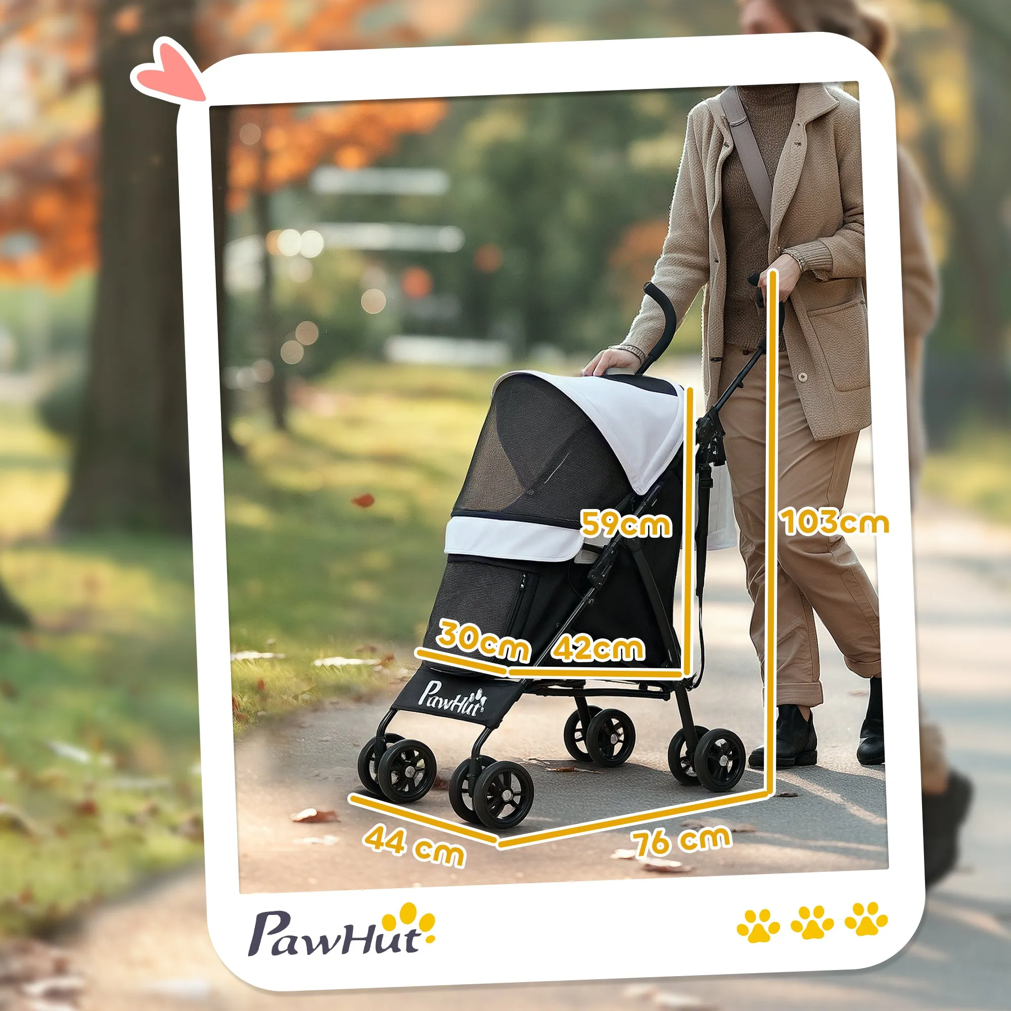 Umbrella Structure Dog Stroller, Lightweight & Portable Dog Pram w/ Shoulder Strap, Storage Bag & Cup Holder, Light Grey