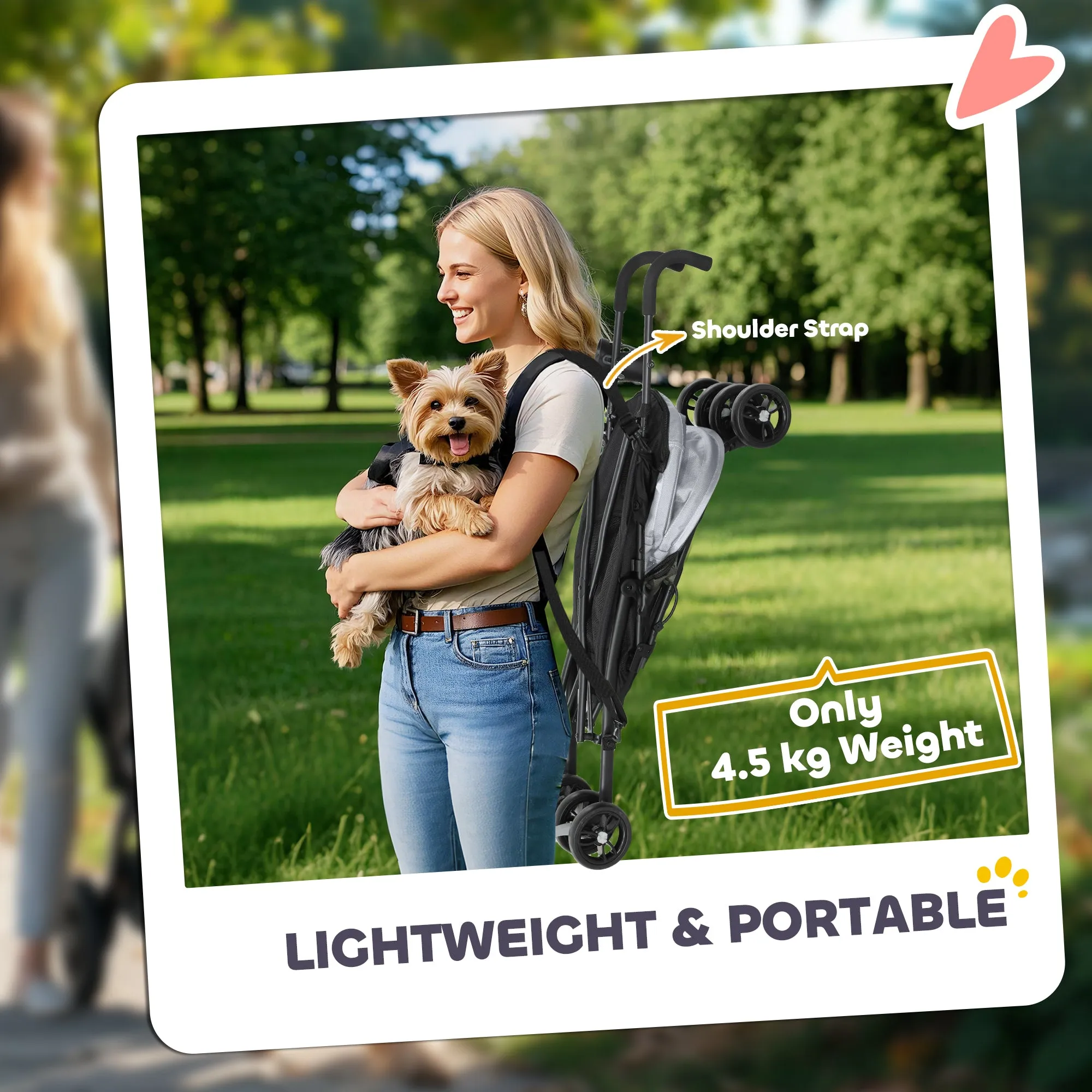 Umbrella Structure Dog Stroller, Lightweight & Portable Dog Pram w/ Shoulder Strap, Storage Bag & Cup Holder, Light Grey