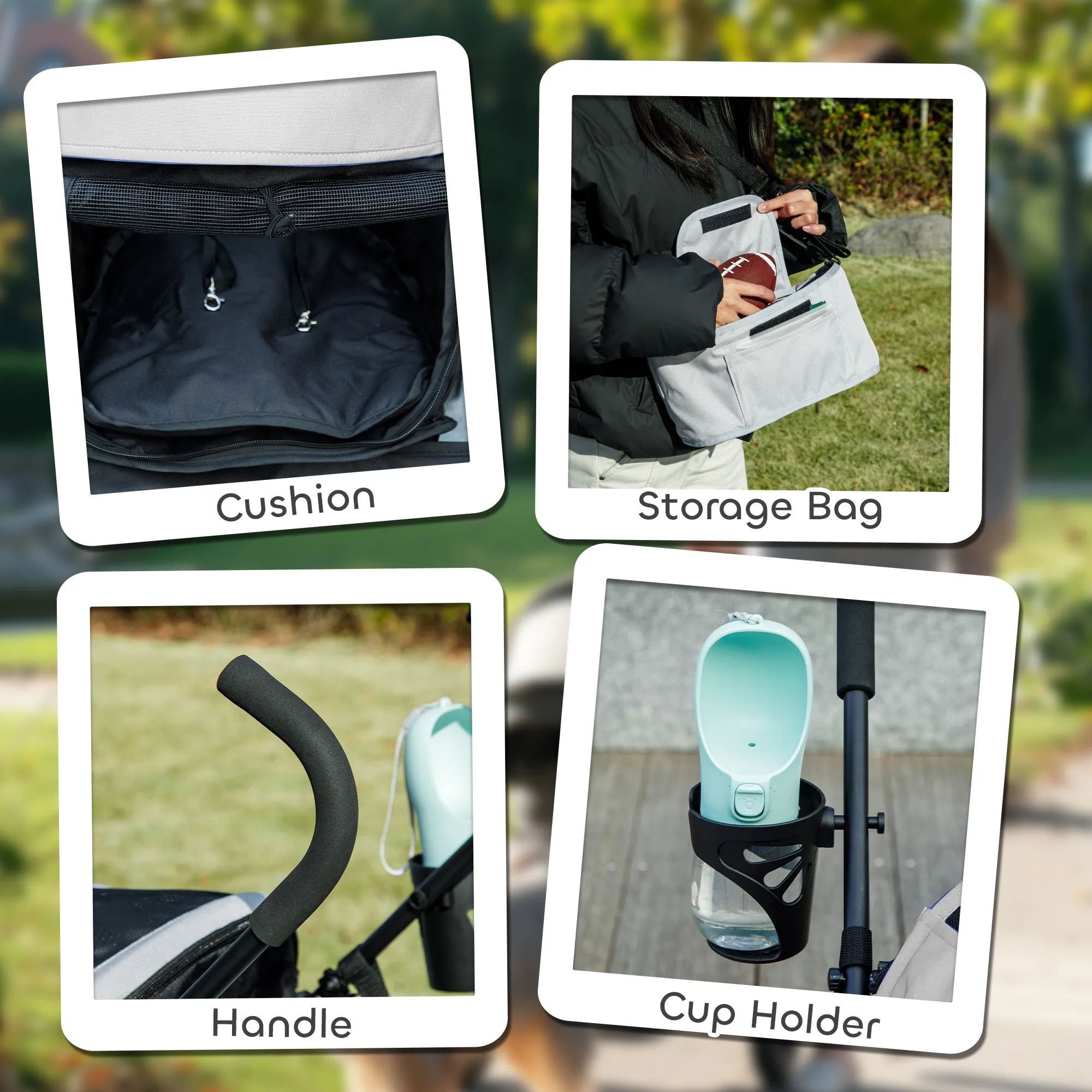 Umbrella Structure Dog Stroller, Lightweight & Portable Dog Pram w/ Shoulder Strap, Storage Bag & Cup Holder, Light Grey