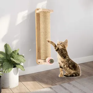 Wall-Mounted Cat Scratching Post with Catnip Ball - Interactive Cat Scratcher Tower, Durable & Space-Saving Design for Healthy Clawing