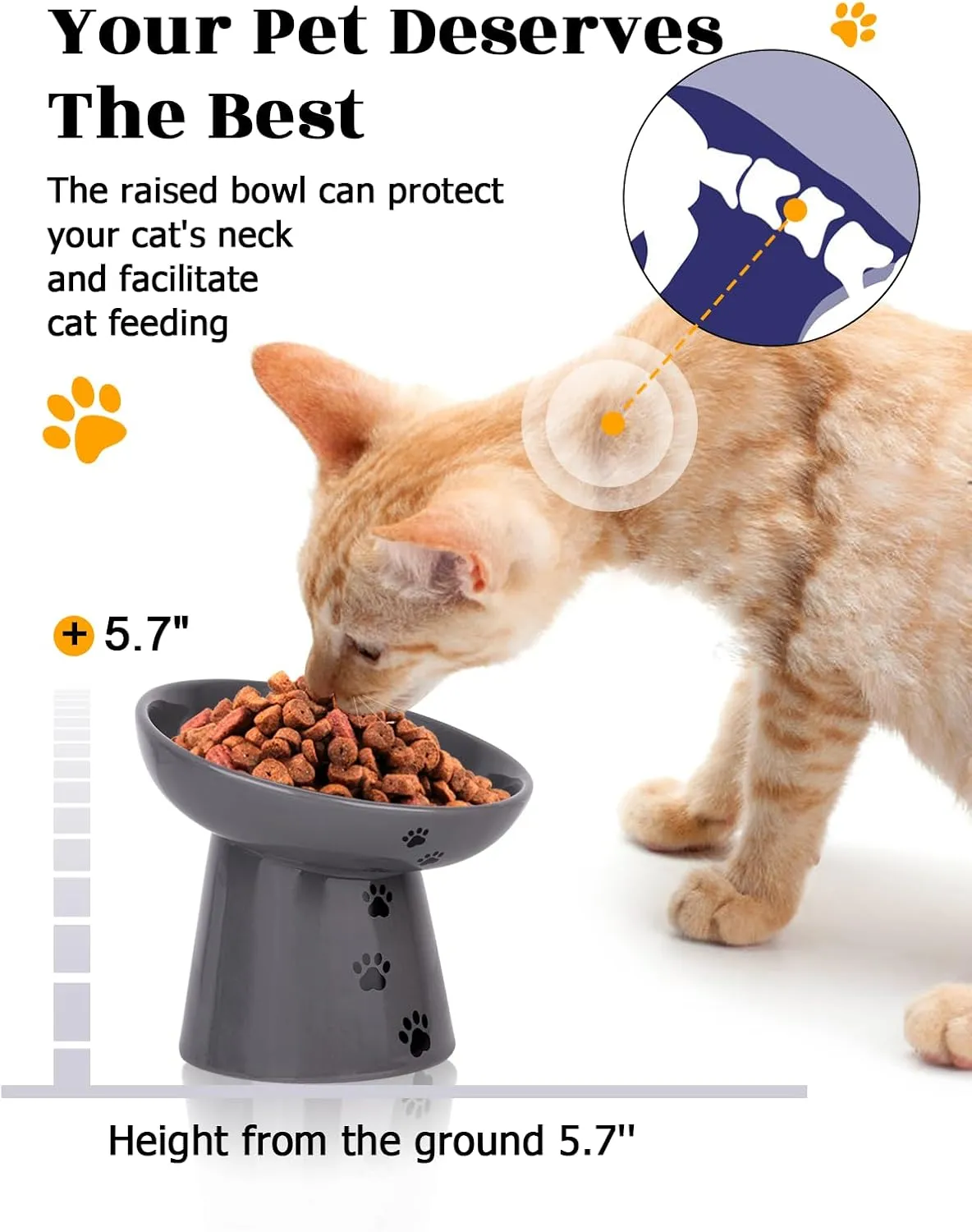 Y YHY 6 Inches Cat Slow Feeder, Cat Food Bowl Elevated Dog Slow Feeder Bowl Ceramic Cat Bowl Anti Vomiting for Dry and Wet Food, Gray