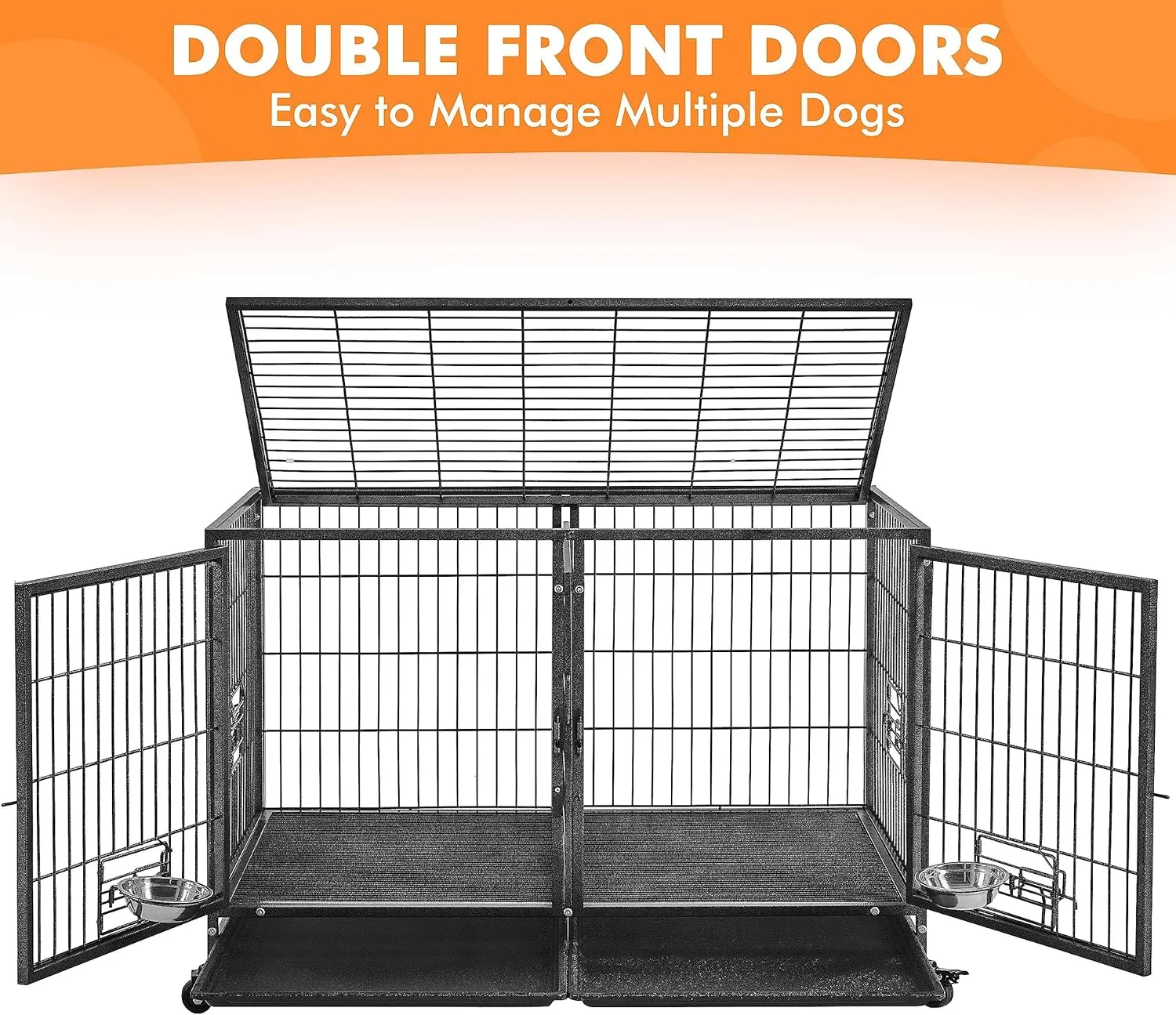 Yaheetech 42'' Stackable Dog Crate w/Divider Heavy Duty Dog Cage with Open Top/2 Removable Trays Rolling Pet Cage for Small/Medium Dogs 2 pcs