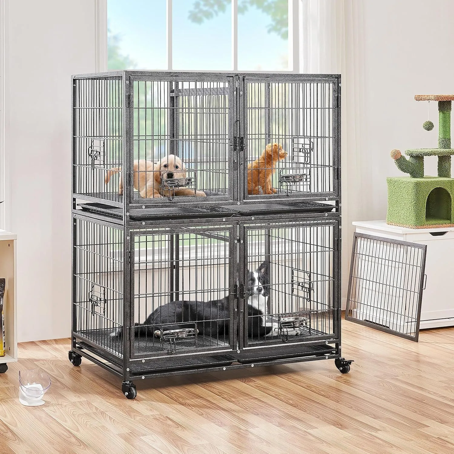 Yaheetech 42'' Stackable Dog Crate w/Divider Heavy Duty Dog Cage with Open Top/2 Removable Trays Rolling Pet Cage for Small/Medium Dogs 2 pcs
