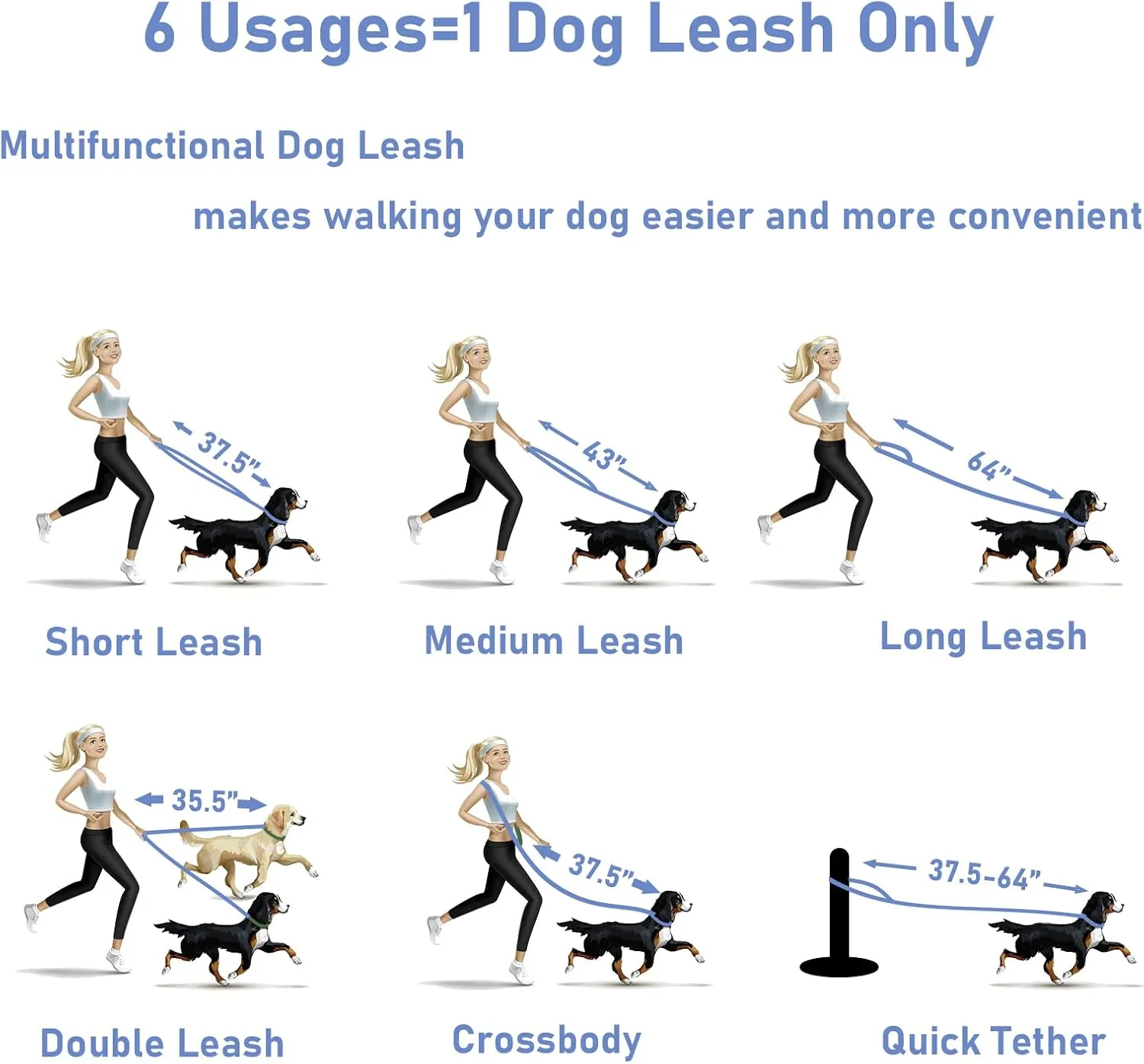 ZALER Dog Collar and Leash Set, Waterproof Adjustable Odor Proof Pet Collars Leashes Easy to Clean, 6FT Dog Leash with 2 Hooks for Large, Medium Small Dogs (S, Blue)
