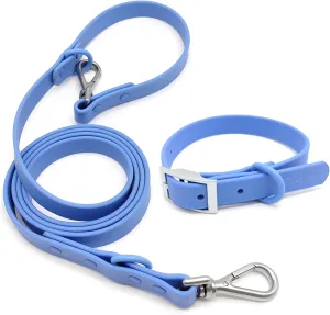 ZALER Dog Collar and Leash Set, Waterproof Adjustable Odor Proof Pet Collars Leashes Easy to Clean, 6FT Dog Leash with 2 Hooks for Large, Medium Small Dogs (S, Blue)
